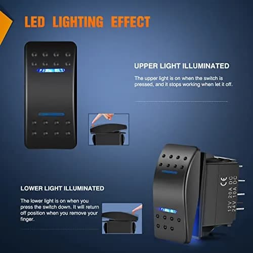 Nilight 7Pin Momentary Rocker Switch DPDT Toggle(On)-Off-(On) | 12VDC 20AMP, Blue LED, Universal Fit thumbnail 8