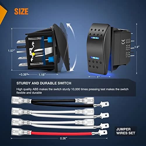 Nilight 7Pin Momentary Rocker Switch DPDT Toggle(On)-Off-(On) | 12VDC 20AMP, Blue LED, Universal Fit thumbnail 3