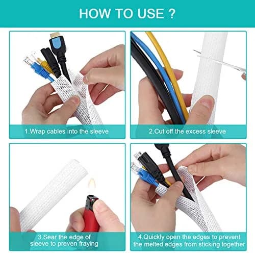 ZhiYo White Braided Cable Sleeve 20ft (6.1m) | Organizes 4-8 Cables thumbnail 6