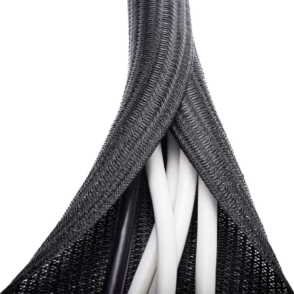 ZhiYo Black Braided Cable Sleeve 20ft (6.1m) | Pet-Resistant Wire Protector Tubing