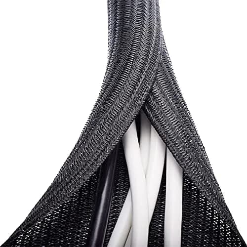 ZhiYo Black Braided Cable Sleeve 20ft (6.1m) | Pet-Resistant Wire Protector Tubing thumbnail 1