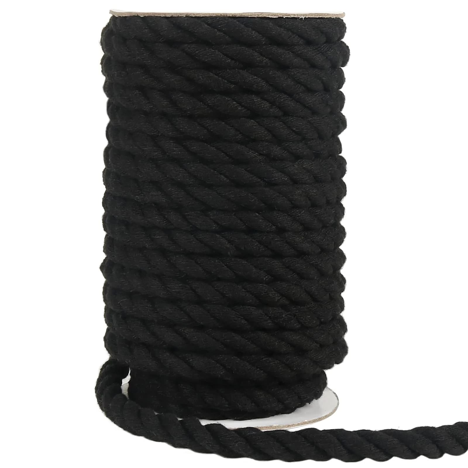 Tenn Well 10mm x 15m (50ft) Beige Triple Twist Cotton Macrame Rope | Strong & Soft for Crafts — Black / 3/8 in x 50 ft
