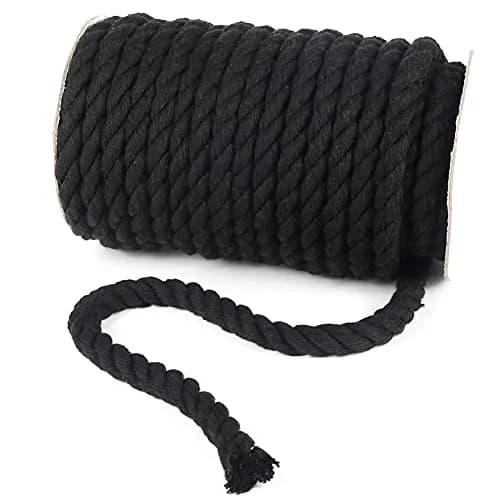 Tenn Well 10mm (3/8 inch) x 15m (50ft) Black Macrame Cord | Strong 3-Ply Twisted Cotton Rope for Crafts thumbnail 4