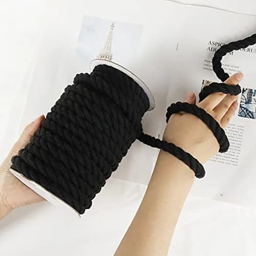 Tenn Well 10mm (3/8 inch) x 15m (50ft) Black Macrame Cord | Strong 3-Ply Twisted Cotton Rope for Crafts thumbnail 5