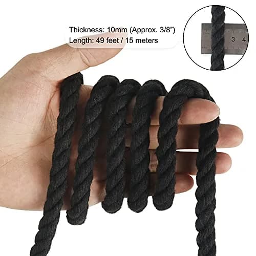 Tenn Well 10mm (3/8 inch) x 15m (50ft) Black Macrame Cord | Strong 3-Ply Twisted Cotton Rope for Crafts thumbnail 2