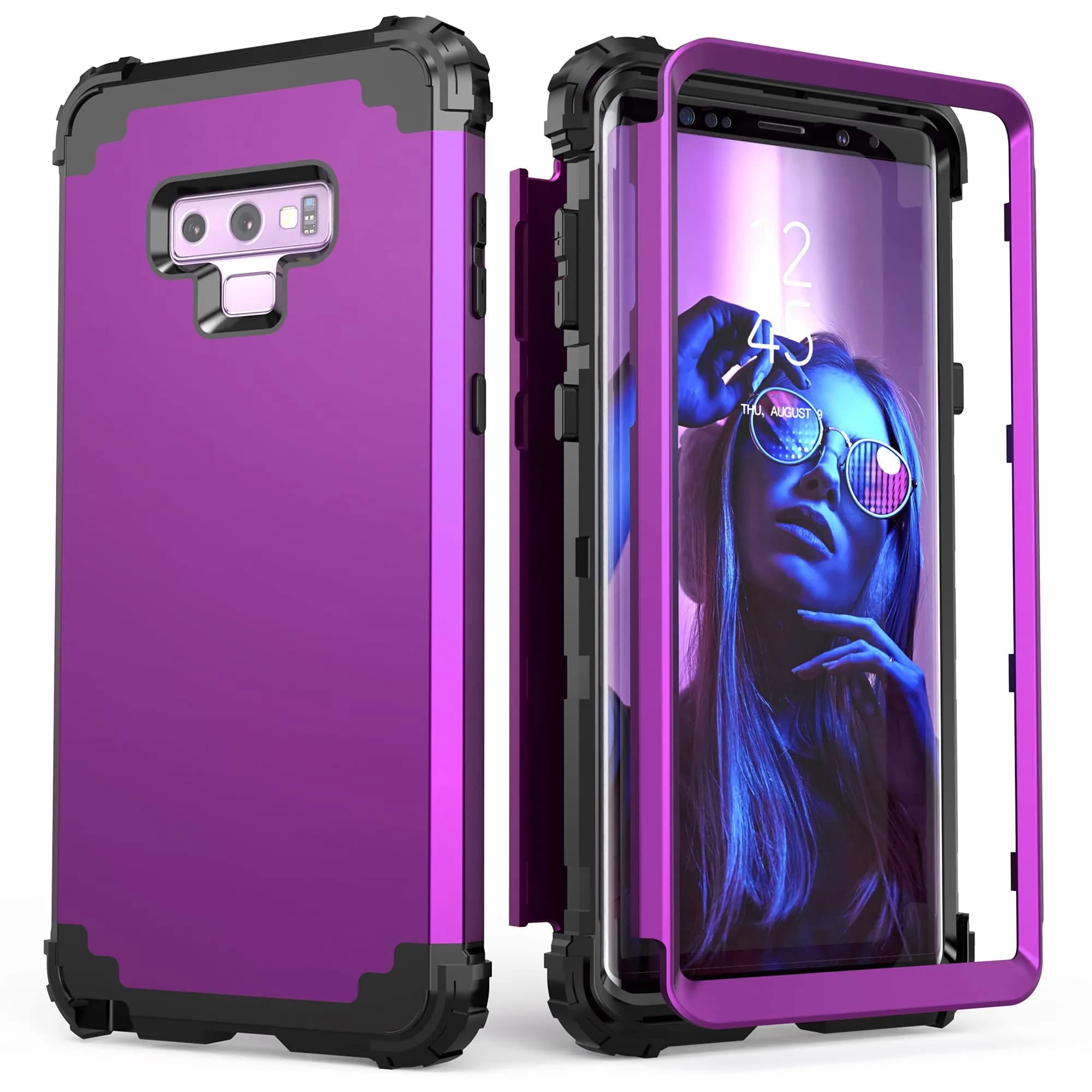 IDweel Galaxy Note 9 Case, 3 in 1 Shockproof Slim Hybrid Heavy Duty Protection, Red — Navy Purple