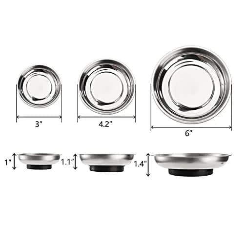 Hedume 6-Piece Round Magnetic Parts Tray Set 7.6cm (3") 10.2cm (4") 15.2cm (6") | Strong Stainless Steel Tool Holder for Mechanics thumbnail 5