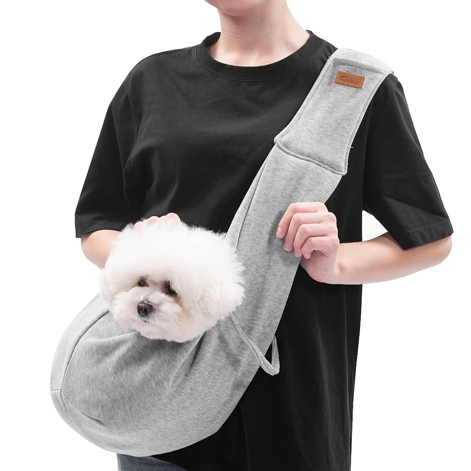 Cuby Dog and Cat Sling Carrier Pink Classic | Hands Free Reversible Pet Papoose Bag (13"L x 8"W x 2.9"H, Small) — Grey / 13.0"L x 8.0"W x 2.9"H