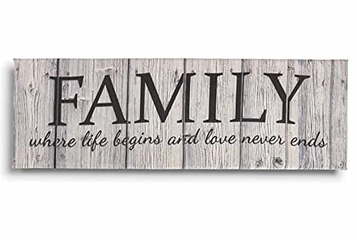 Inkdotpot Stretched Canvas Quotes Wall Art Decor, Family Where Life Begins and Love Never Ends Wall Decor- 6 x 17 Rustic Wall Art Sign- Farmhouse Decor Faux Plaque Sign thumbnail 1