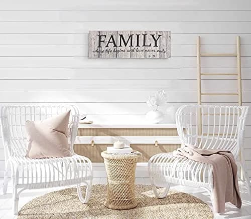 Inkdotpot Stretched Canvas Quotes Wall Art Decor, Family Where Life Begins and Love Never Ends Wall Decor- 6 x 17 Rustic Wall Art Sign- Farmhouse Decor Faux Plaque Sign thumbnail 6