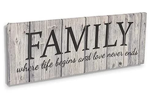 Inkdotpot Stretched Canvas Quotes Wall Art Decor, Family Love Never Ends, 8 x 24 Rustic Wall Sign, Farmhouse Decor thumbnail 4