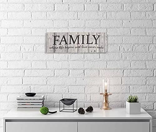 Inkdotpot Stretched Canvas Quotes Wall Art Decor, Family Love Never Ends, 8 x 24 Rustic Wall Sign, Farmhouse Decor thumbnail 5