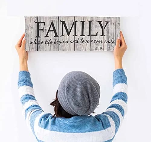Inkdotpot Stretched Canvas Quotes Wall Art Decor, Family Love Never Ends, 8 x 24 Rustic Wall Sign, Farmhouse Decor thumbnail 2