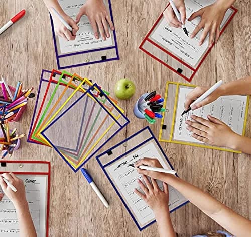 Scribbledo Dry Erase Pocket Sleeves 6 Pack, Reusable Sheet Protectors 36cm (14") x 25cm (10") | Heavy Duty Vinyl for Classroom & Homeschool thumbnail 5