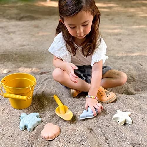 BLUE GINKGO Silicone Beach Toys, 7-Piece Set, Yellow | Soft, Travel-Friendly Sand Play thumbnail 7
