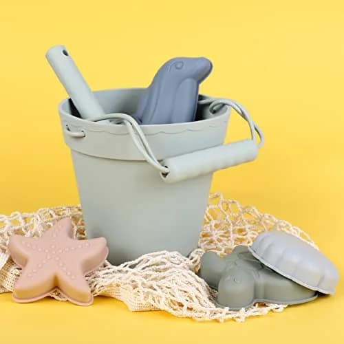 BLUE GINKGO Silicone Beach Toys, 7-Piece Sand Toy Set, Green | Soft, Flexible & Travel Ready for Kids thumbnail 3