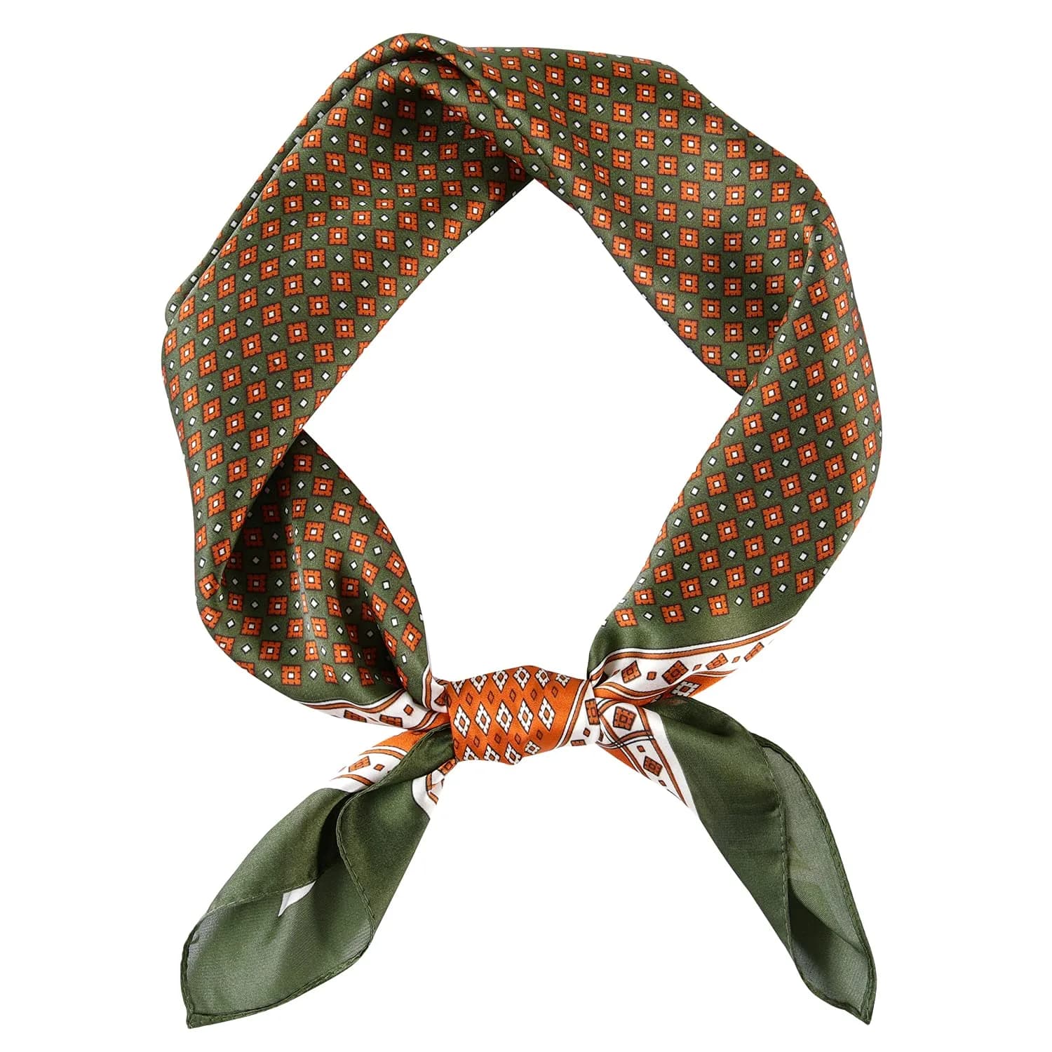 GERINLY Men's Parisian Style Ascot Scarf 68cm (27 Inch) Paisley | Classic Polyester Silk-Feel — Armygreen