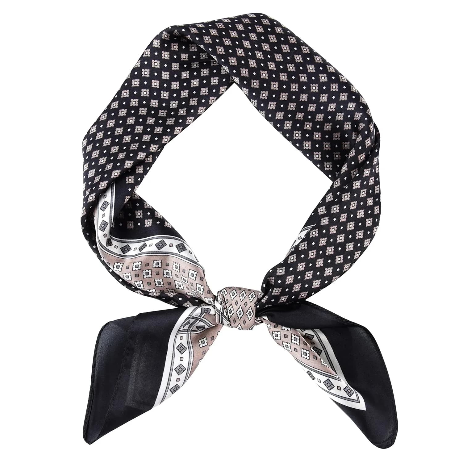 GERINLY Men's Parisian Style Ascot Scarf 68cm (27 Inch) Paisley | Classic Polyester Silk-Feel — Black