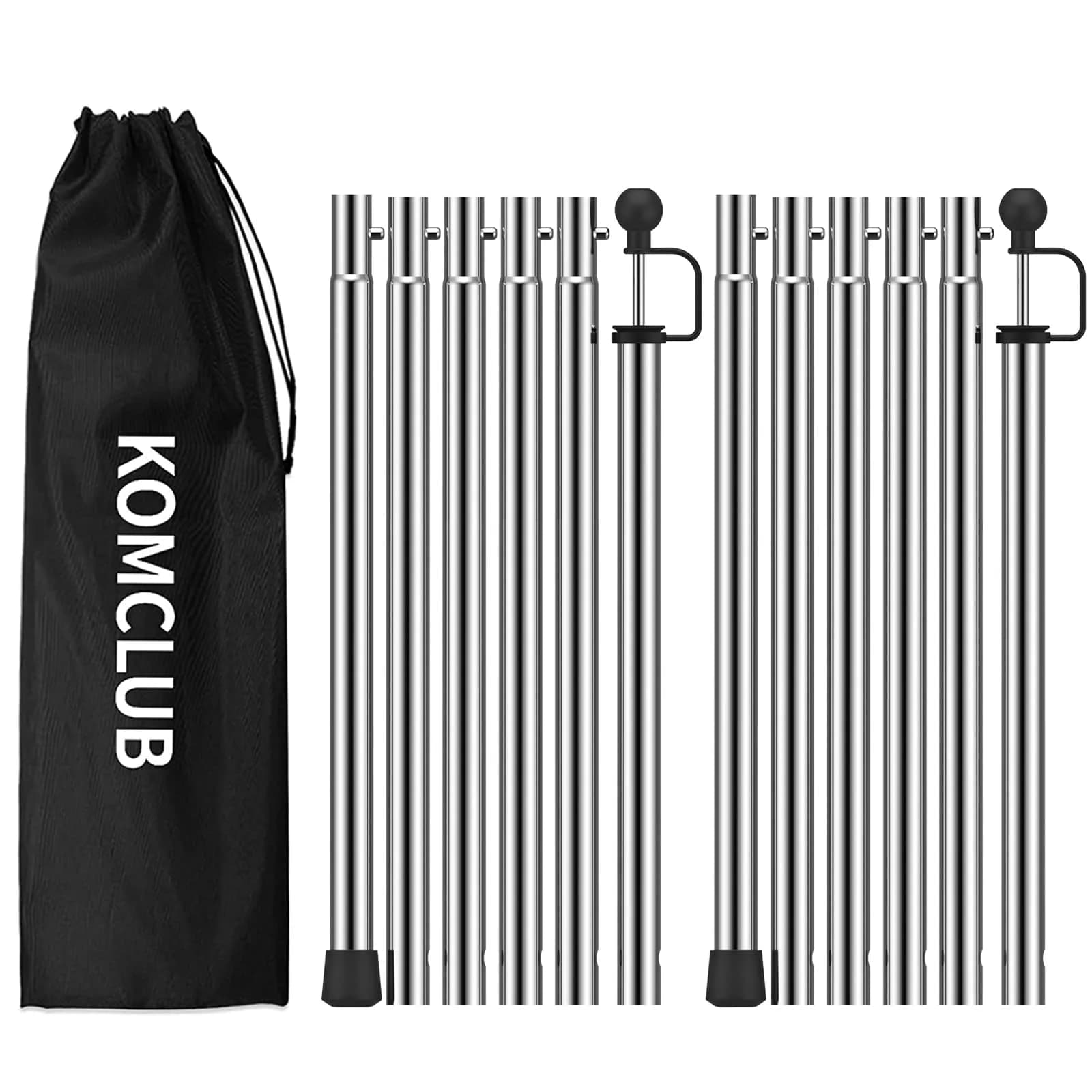 KOMCLUB Telescoping Tent Poles Set of 2 (198 cm / 78 in) | Adjustable Stainless Steel Poles for Tarps, Tents, and Shelters — Silver Silicone Cap - 94.5in