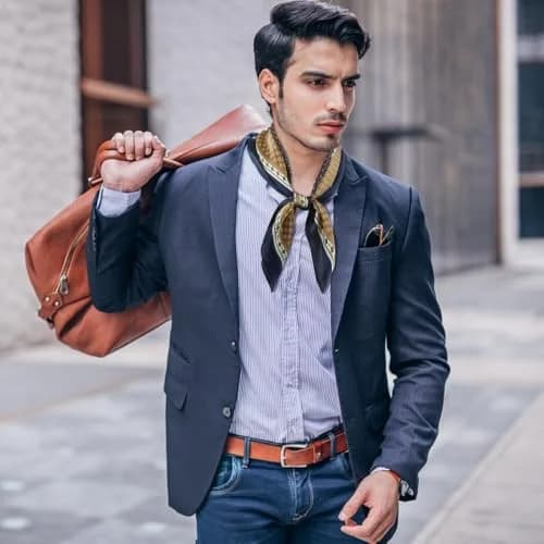 GERINLY Silk Neckerchief Men Neck Scarf Cravat Blue Ascot Ties Bandana 70cm (27.5 inches) | Classic Plaid Design for Suave Style thumbnail 4