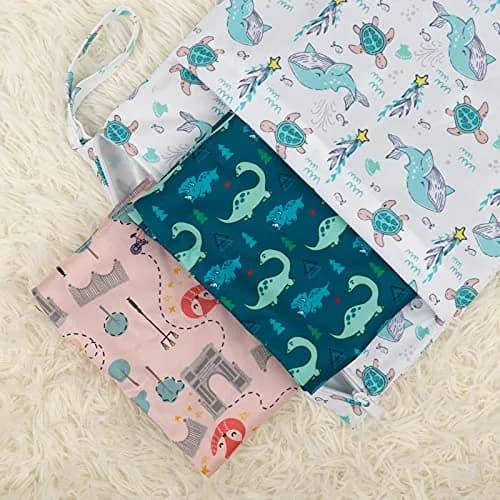 babygoal Wet Dry Bags 3 Pack | Waterproof Cloth Diaper Travel Bags with Two Zippered Pockets thumbnail 3