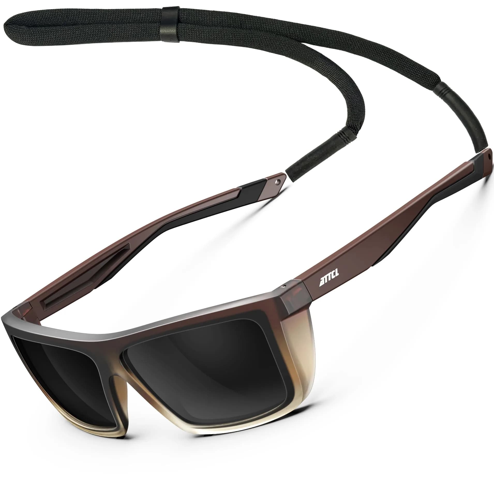 ATTCL Polarized Fishing Sunglasses for Men - TR90 Wrap Around UV400 with Anti-Glare Lens | 58mm (2.28 in) — Brown Frame-grey/Not Mirrored