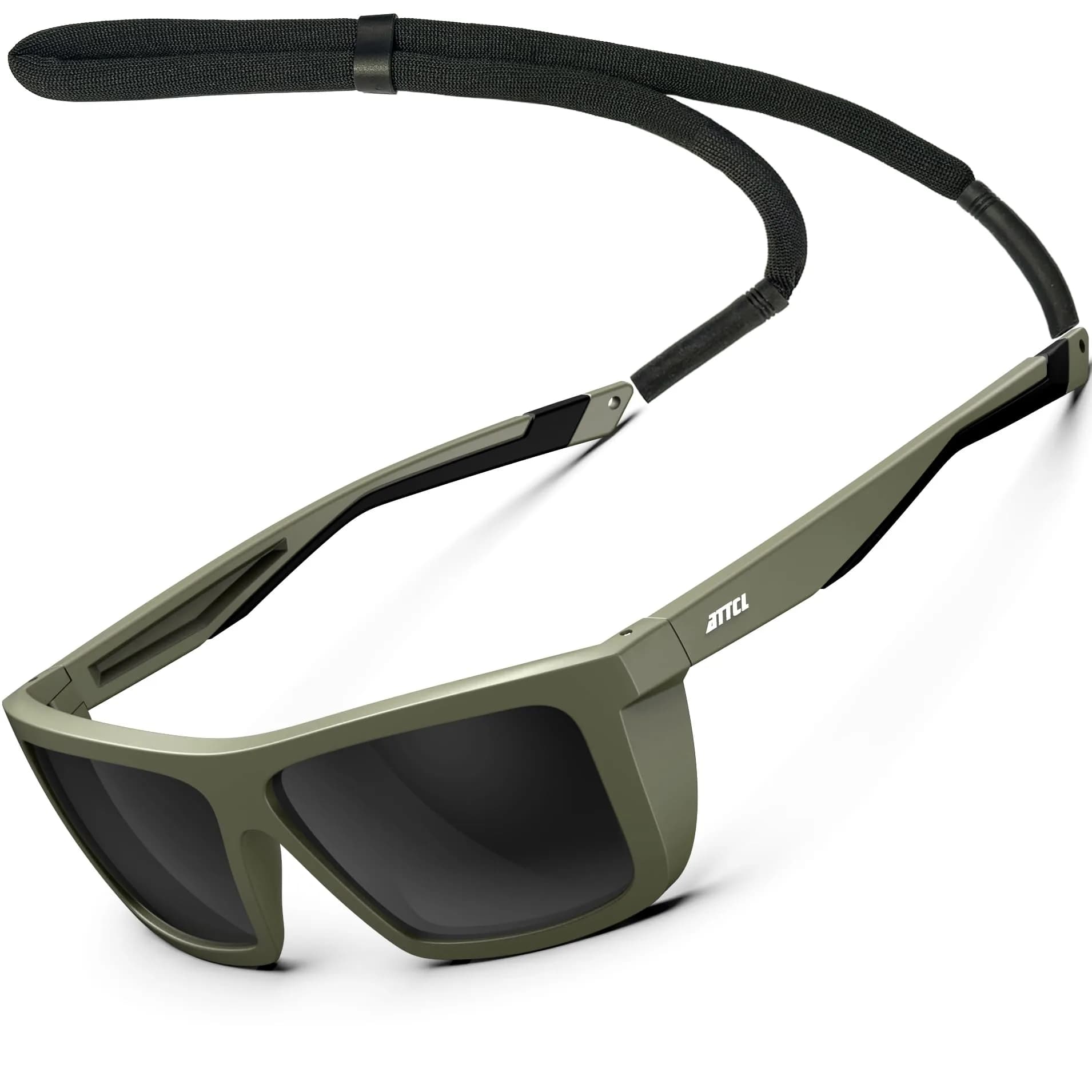 ATTCL Polarized Fishing Sunglasses for Men - TR90 Wrap Around UV400 with Anti-Glare Lens | 58mm (2.28 in) — Darkgreen Frame-grey/Not Mirrored