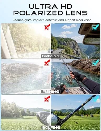 ATTCL Polarized Fishing Sunglasses Men TR90 Wrap Around UV400 | Anti-Glare Square Frame, 58mm Lens Width thumbnail 5