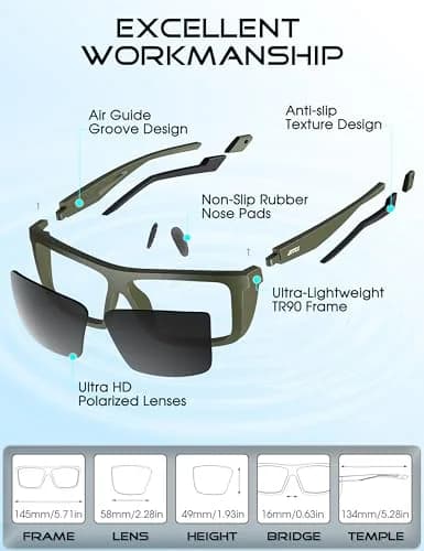 ATTCL Polarized Fishing Sunglasses Men TR90 Wrap Around UV400 | Anti-Glare Square Frame, 58mm Lens Width thumbnail 6