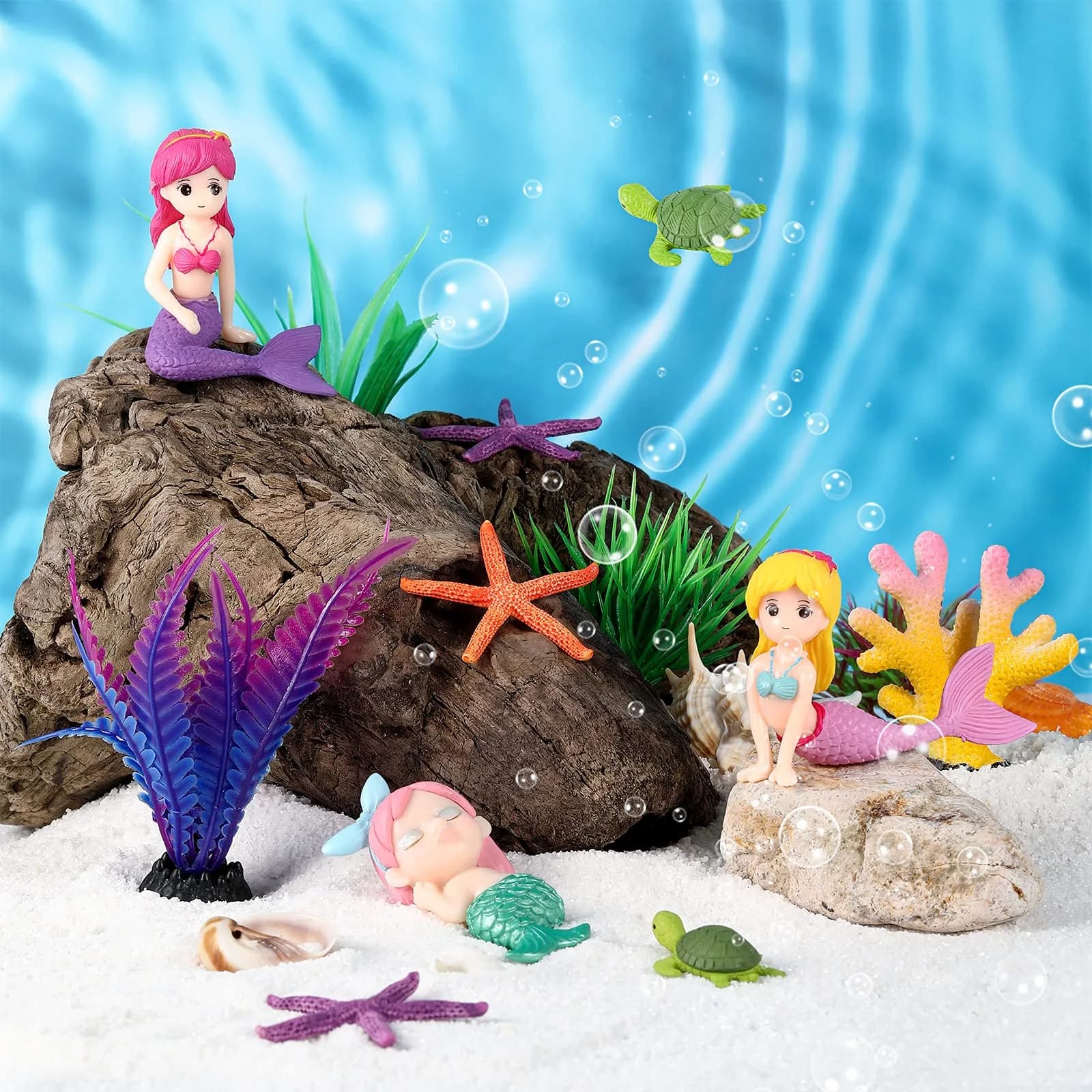 Jetec 13 Pcs Mermaid Fish Tank Decor Set | Aquarium Ornaments for Fish & Aquascaping