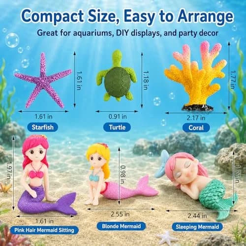 Jetec 13 Pcs Mermaid Fish Tank Decor Set | Aquarium Ornaments for Fish & Aquascaping thumbnail 2
