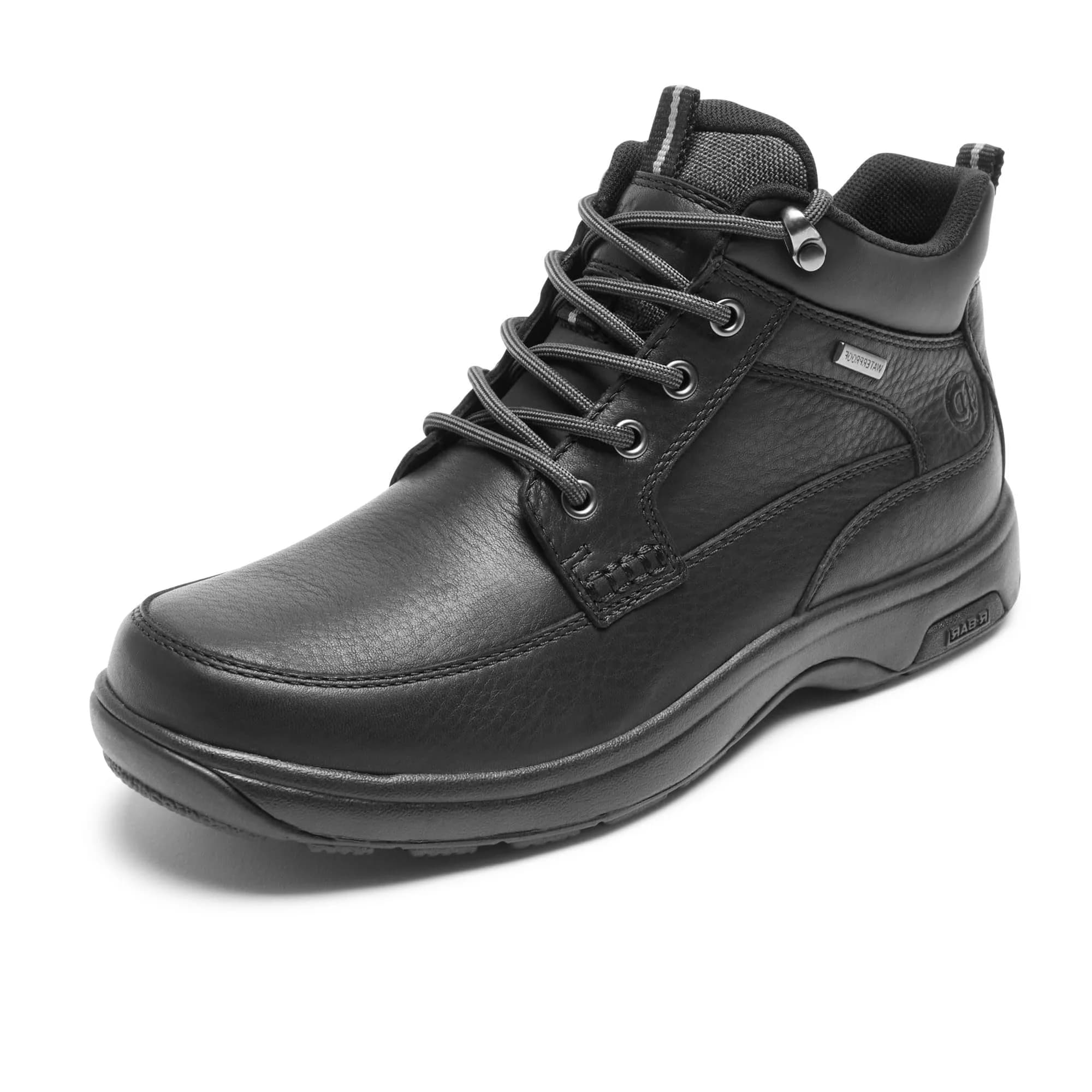 Dunham Men's 8000 Mid Boot Ankle, Black Leather, 11 X-Wide | Waterproof, Slip-Resistant & Extended Fit — Black Leather / 9