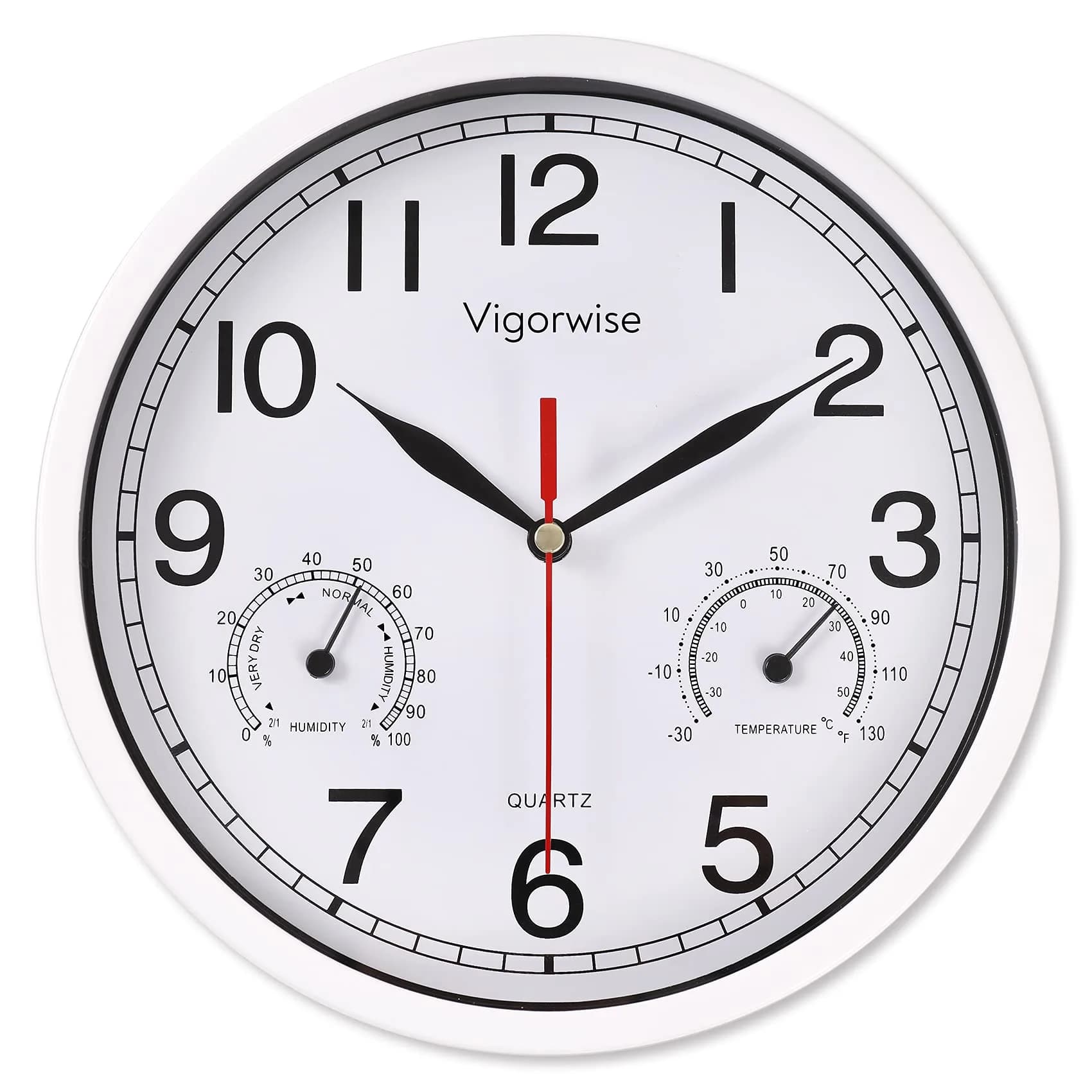 Vigorwise 8 Inch White Wall Clock Silent Wall Clocks with Temperature | Modern Home Decor with Thermo-Hygrometer - main product image