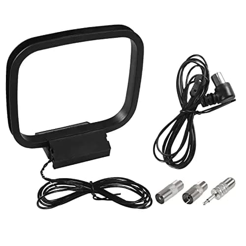 AEDIKO FM Radio Antenna Set with AM Loop Antenna | 75 Ohm Coaxial & 2-Pin Bare Wire Connectors | 1.5m (4.9ft) Cable thumbnail 1