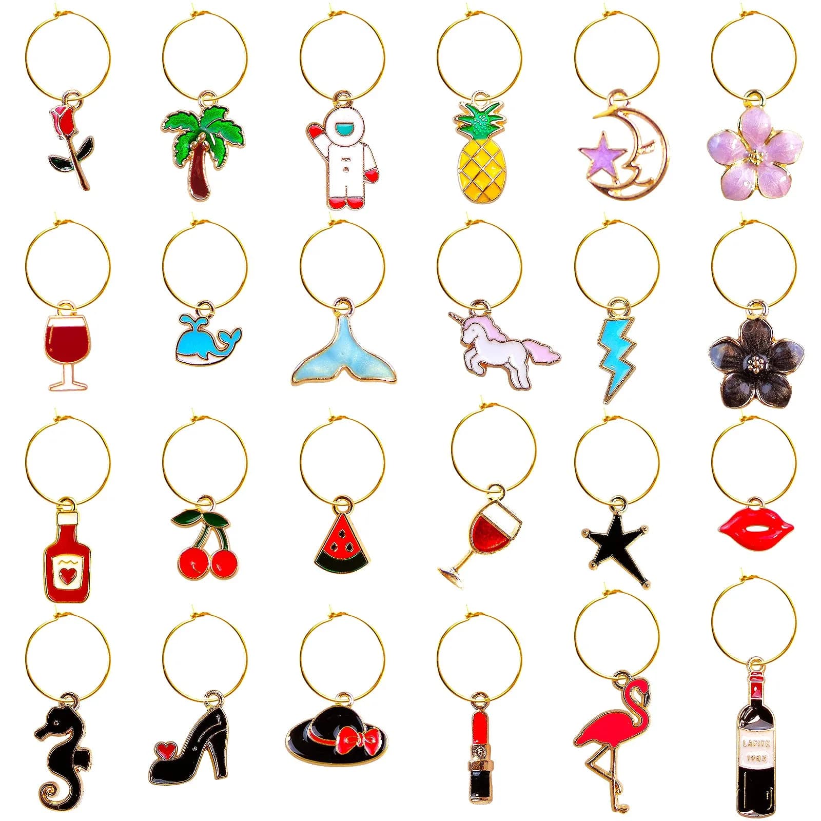 Macepason 24 Pieces Glass Charms & Markers | Assorted Designs for Parties & Holidays — Multicolor