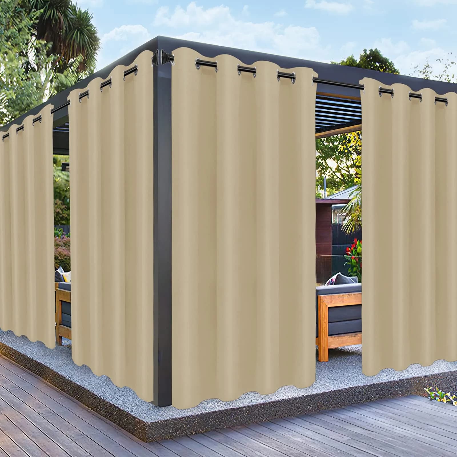 PureFit Waterproof Outdoor Curtains for Patio, 132cm x 213cm (52"W x 84"L) | UV Resistant Porch, Pergola, Balcony, Gazebo Curtains Sun Filtering Privacy Blinds