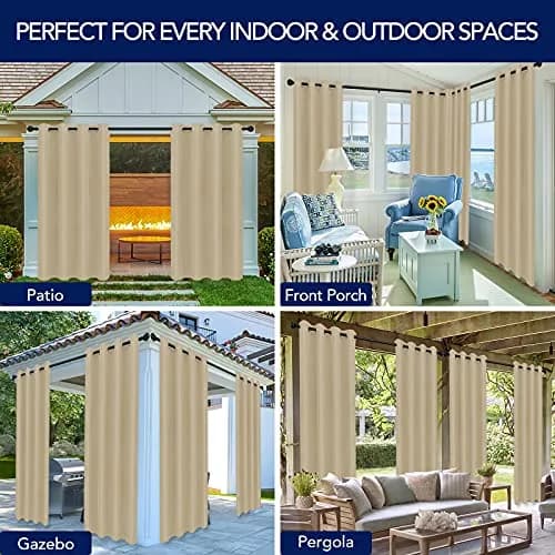 PureFit Waterproof Outdoor Curtains for Patio, 132cm x 213cm (52"W x 84"L) | UV Resistant Porch, Pergola, Balcony, Gazebo Curtains Sun Filtering Privacy Blinds thumbnail 5