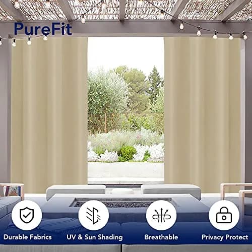 PureFit Waterproof Outdoor Curtains for Patio, 132cm x 213cm (52"W x 84"L) | UV Resistant Porch, Pergola, Balcony, Gazebo Curtains Sun Filtering Privacy Blinds thumbnail 3