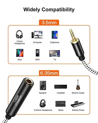 CableCreation 1/4 inch to 3.5mm Audio Adapter Cable 0.3m (1ft) | TRS Stereo Connector for Amplifiers, Guitars, Headphones thumbnail 7