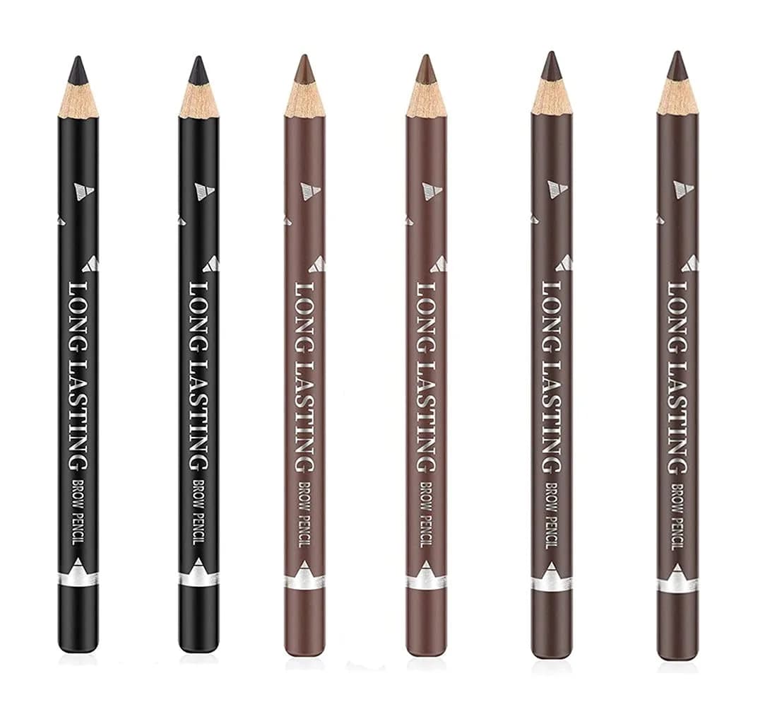 Go Ho 12 PCS White Eyebrow Eyeliner Pencils | Sweatproof, Long-lasting, Matte White — Black / Light Brown / Dark Brown