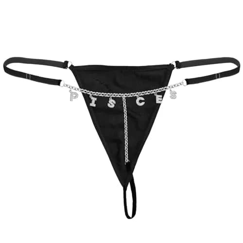 Guroenky Women Rhinestone 12 Constellation G-Thong | Adjustable Pisces Letter Underpants with Belly Chain thumbnail 1