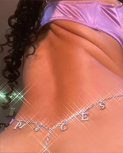 Guroenky Women Rhinestone 12 Constellation G-Thong | Adjustable Pisces Letter Underpants with Belly Chain thumbnail 7
