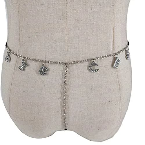 Guroenky Women Rhinestone 12 Constellation G-Thong | Adjustable Pisces Letter Underpants with Belly Chain thumbnail 9