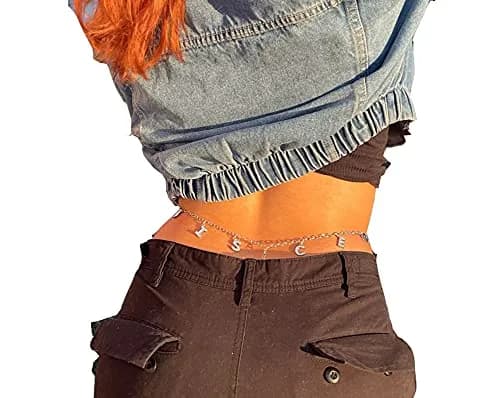 Guroenky Women Rhinestone 12 Constellation G-Thong | Adjustable Pisces Letter Underpants with Belly Chain thumbnail 3