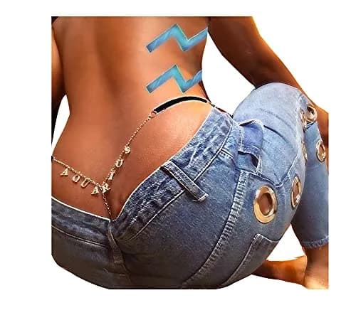 Guroenky Rhinestone G-Thong Panty with Waist Chain | Adjustable One Size Aquarios Letter thumbnail 2
