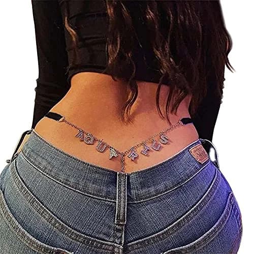 Guroenky Rhinestone G-Thong Panty with Waist Chain | Adjustable One Size Aquarios Letter thumbnail 3