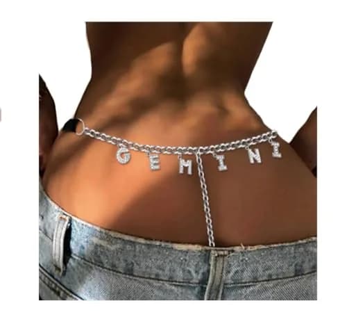 Guroenky Women Rhinestone 12 Constellation G-Thong | Gemini Zodiac Body Chain with Waist Chain (100 characters) thumbnail 6