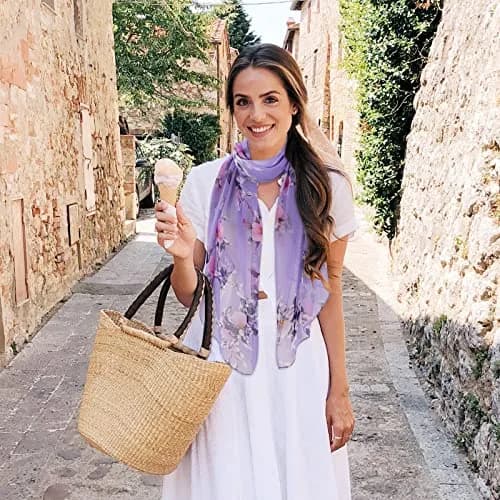 E-Clover Sheer Floral Scarf for Women 160cm x 50cm | Lightweight Chiffon Accessory thumbnail 3