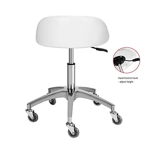 McDooFly White Heavy Duty Salon Stool with Back Support | 400lb Capacity, Adjustable Height, 17" Wide Seat thumbnail 4