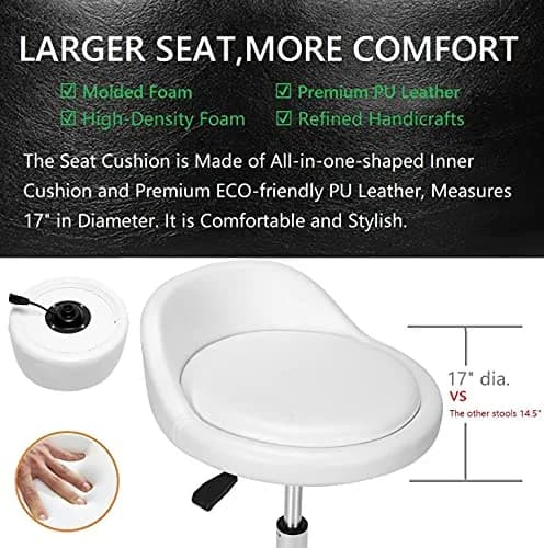McDooFly White Heavy Duty Salon Stool with Back Support | 400lb Capacity, Adjustable Height, 17" Wide Seat thumbnail 6